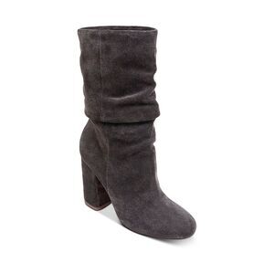 SPLENDID Womens Gray Phyllis Round Toe Block Heel Slip On Leather Slouch Boot 6